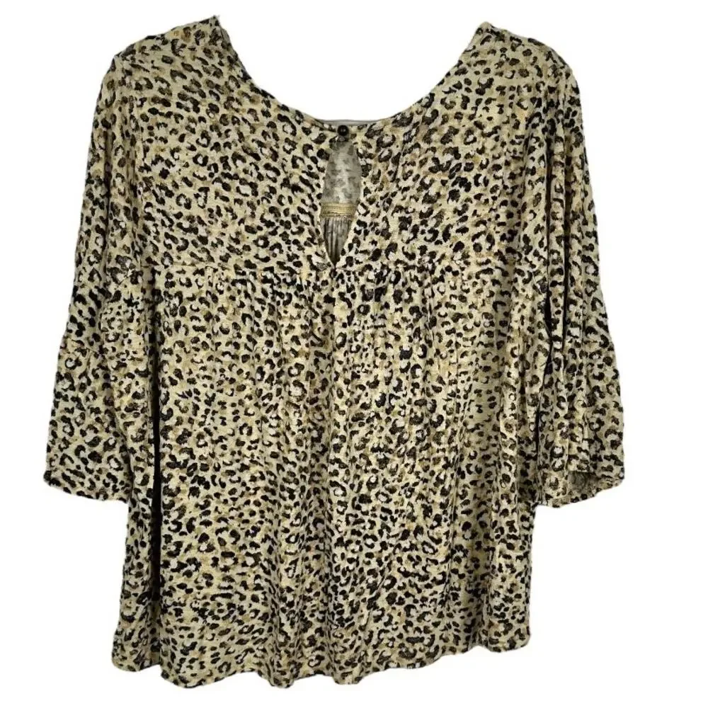 EVRI Animal Print Babydoll Style Top Size 0X - Picture 2 of 5